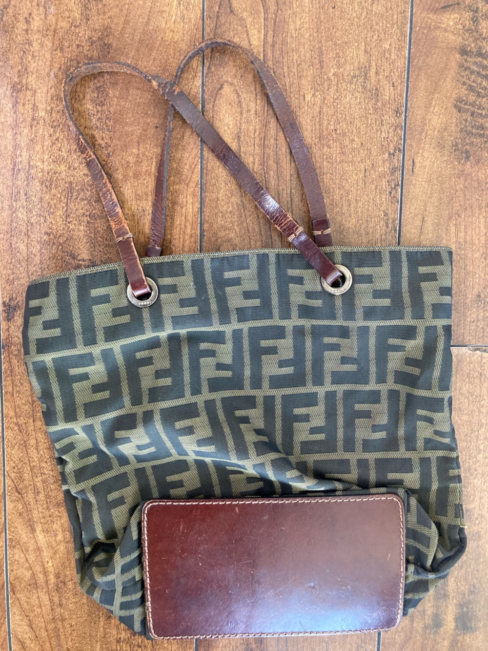Fendi Olive and Brown FF Logo Canvas Tote - Picture 2 of 5